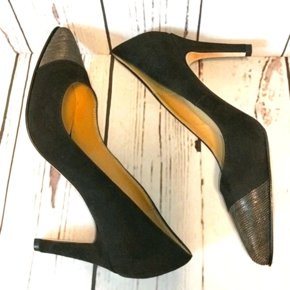 VanEli‎ Anabel Black Suede Chain link Cap toe Heels - Picture 6 of 11